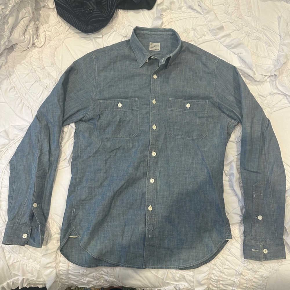 J.CREW Shirt S Blue Heather Chambray Chin Strap Workwear Cotton